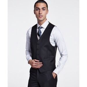 Michael Kors Suit Vest Mens Large Black Kirk Classic Fit Stretch Waistcoat NWT